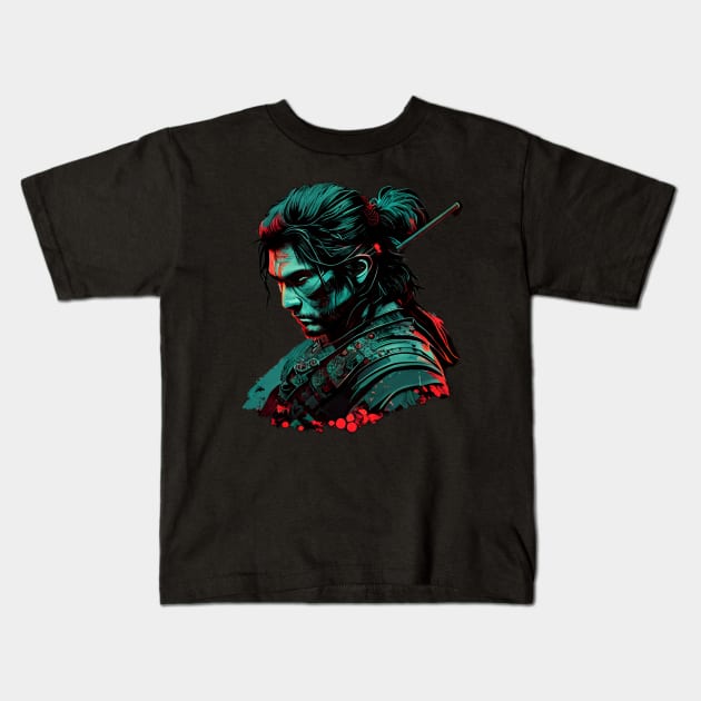 Samurai print Kids T-Shirt by Discover Madness